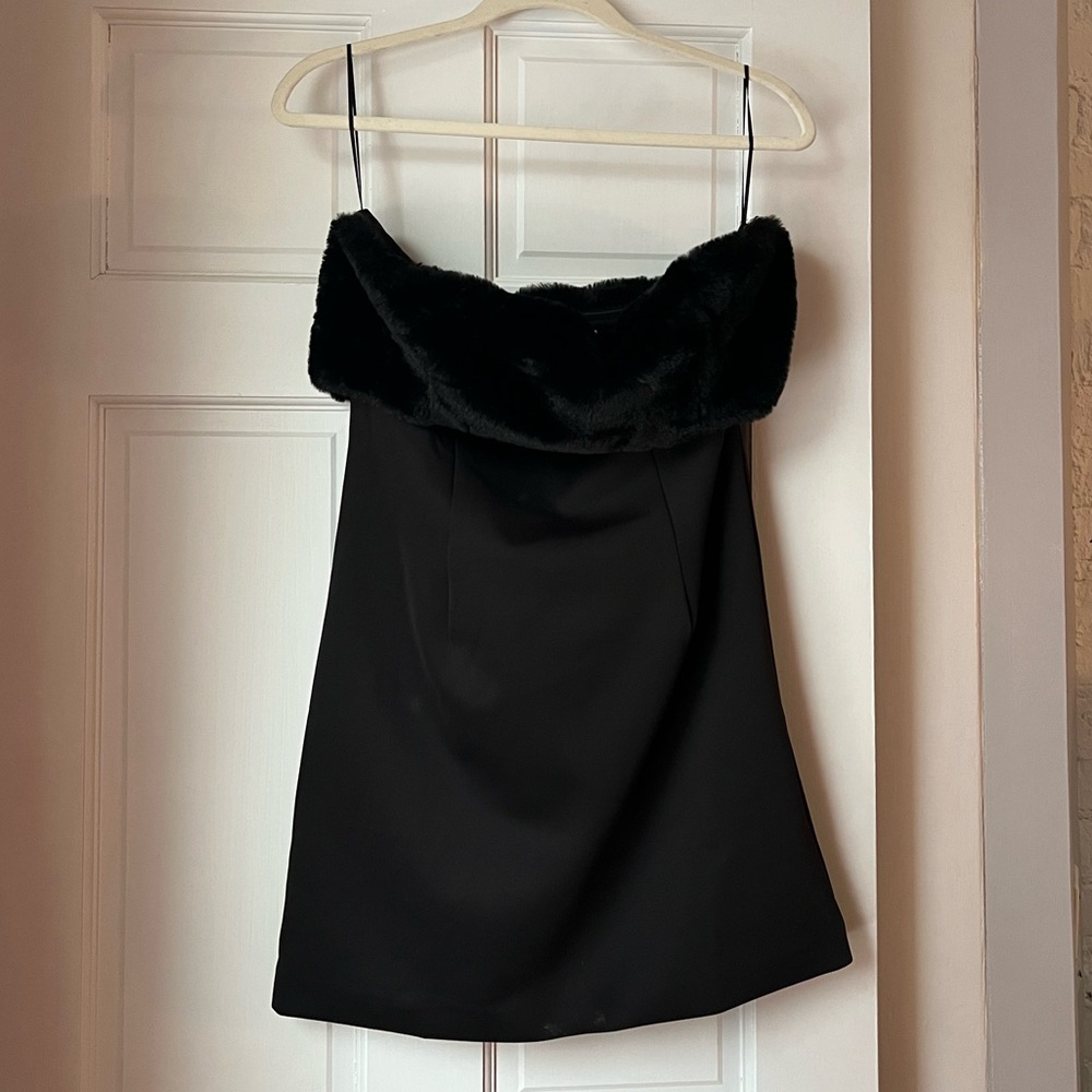 Black Faux Fur Strapless Dress
